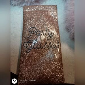 Eye wear Sleeve. Gold Sparkle with Black Script.